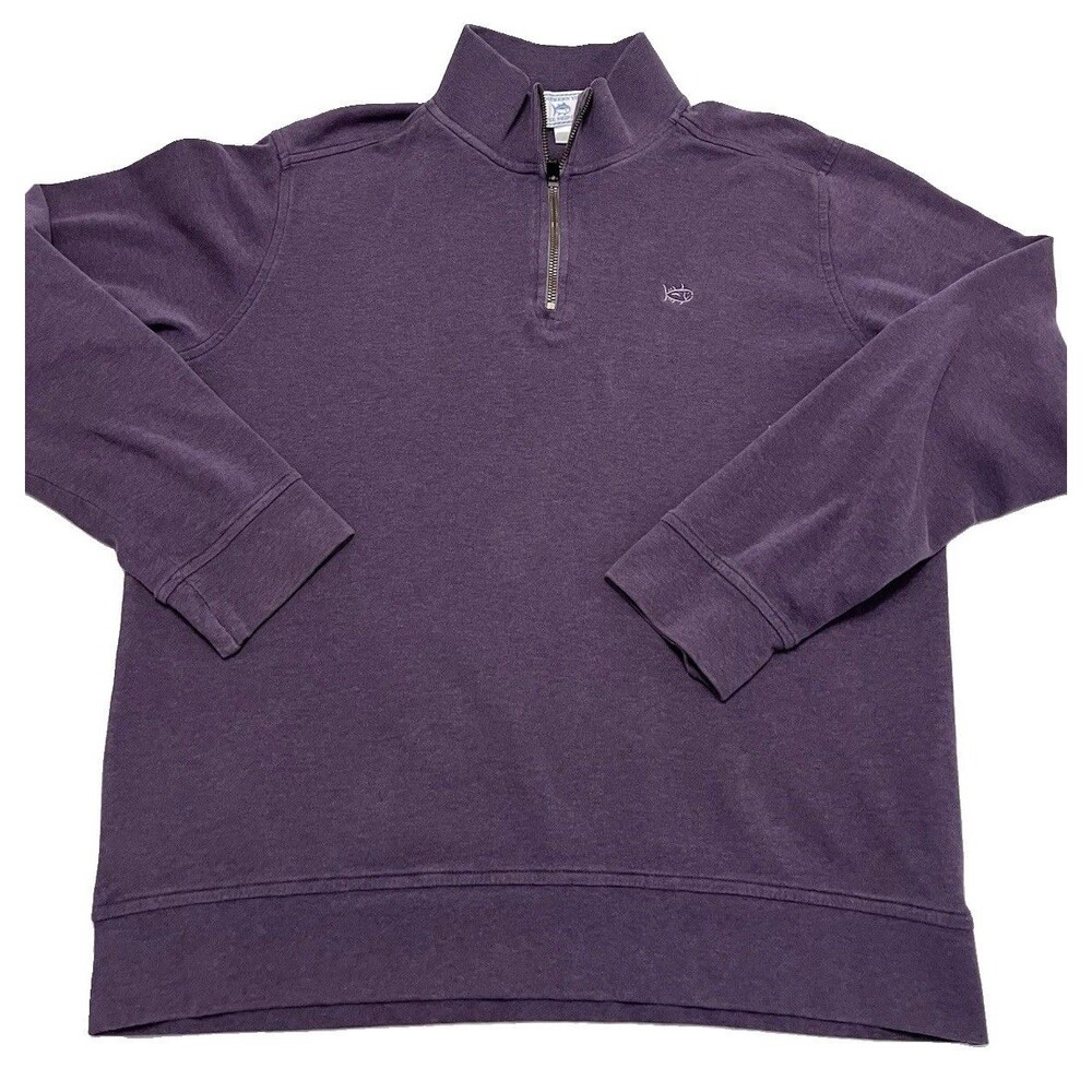 Southern Tide Skipjack Mens M Medium Quarter Zip Pullover Sweater Purple Cotton